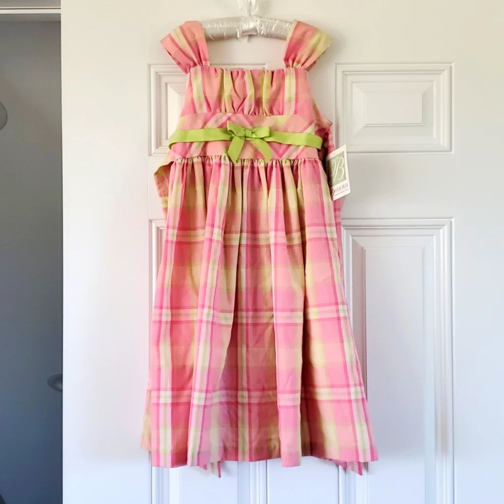 New with tags Bonnie Jean size 8 pink and green plaid Easter spring dress - Picture 1 of 3